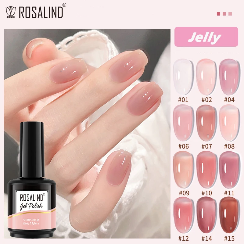 ROSALIND hot style competitive price custom private label soak off uv nail transparent pink nude jelly gel polish for nail art
