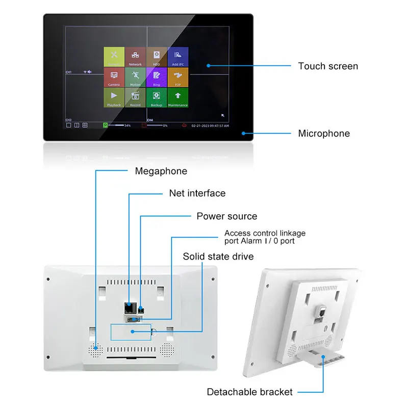 10 Inch Video Door Phone Doorbell Intercom Kit 2-camera 1-monitor Night Vision with 1000TVL Camera support  H.264 /H.265 video