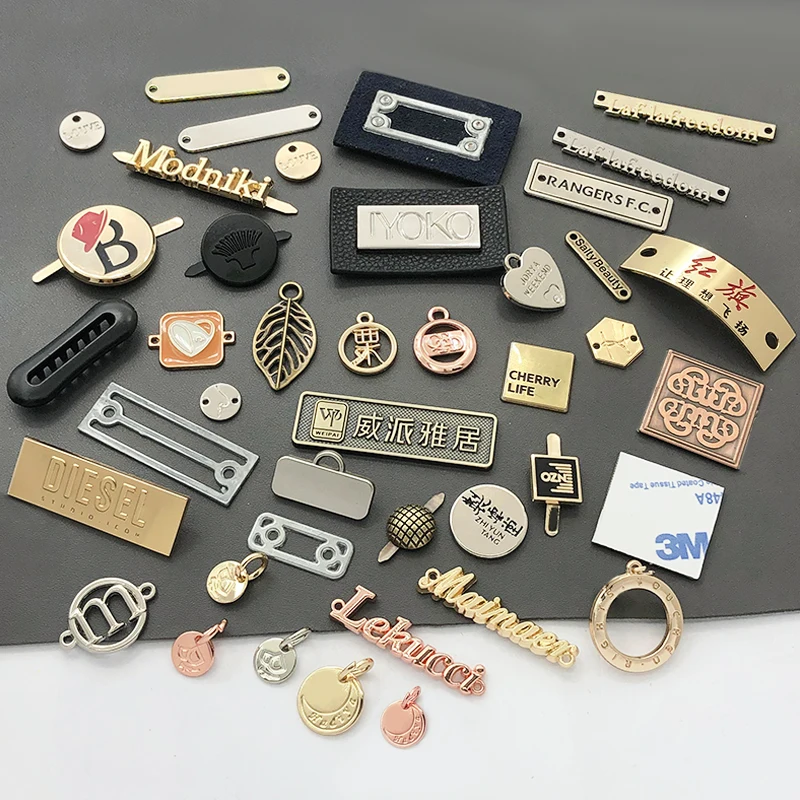 Wholesale custom private metal label clothing tags sewing metal logo label for clothes garment handbag swimwear luggage patch