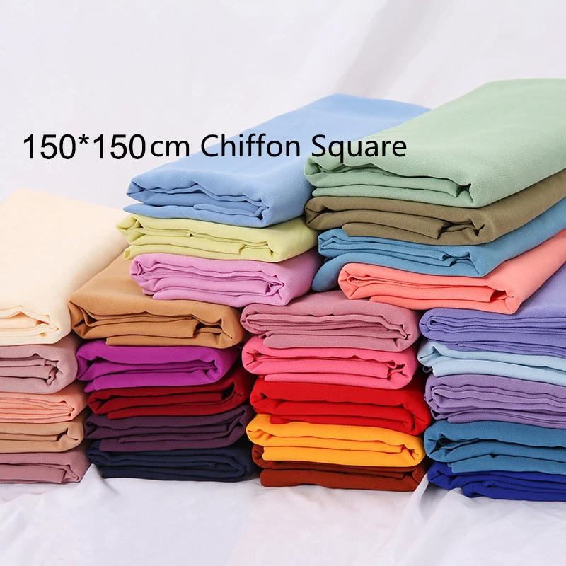 Hijab 150*150 cm Plain Square Scarf Dubai Muslim High Quality Heavy Bubble Chiffon Hijab Wholesale