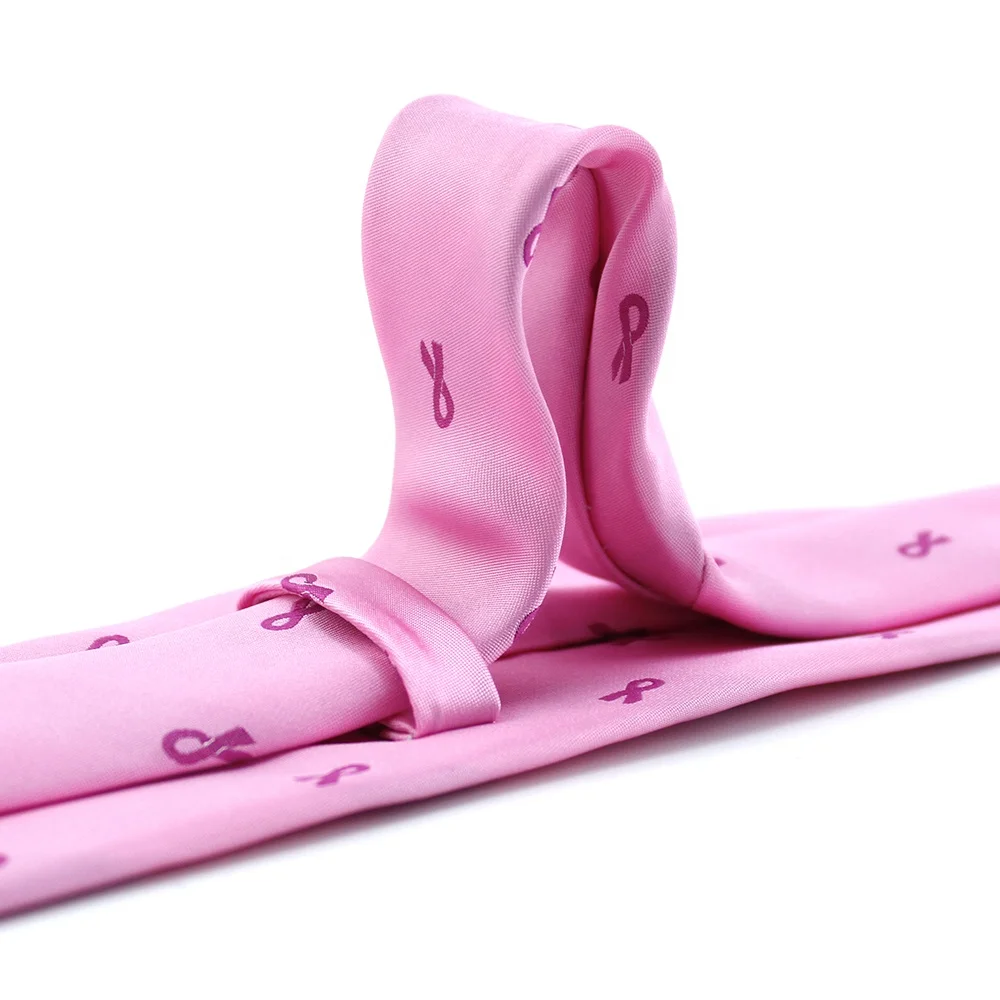 Slim Skinny China Wholesale Custom Necktie Microfiber Polyester Woven Breast Cancer Ribbon High Quality Pink Ties Satin For Mens