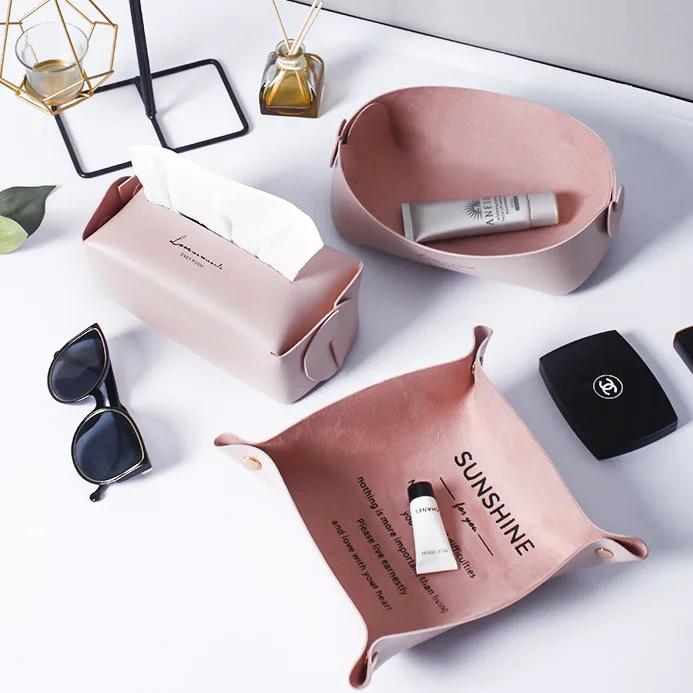 Collapsable Jewelry Makeup Cosmetic Nordic Desk Table Vanity Luxury Key Home Decor Organizer Pu Leather Storage Trays