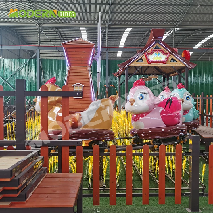 Kids Amusement Park Equipment Luna Playground Fun Fair Theme Mini Roller coaster Ride Chicken Run for Sale