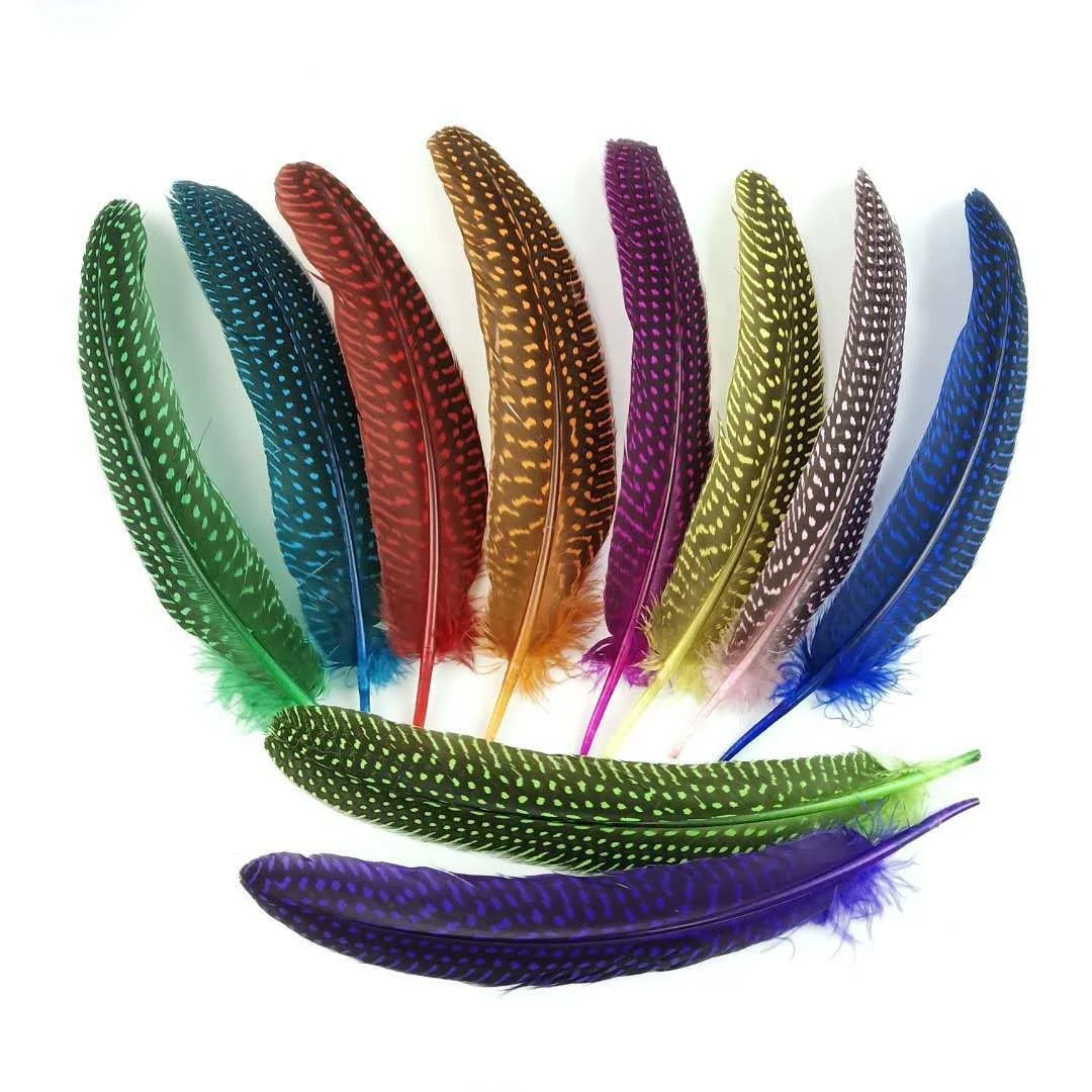 Wholesale cheap sale natural and different colorful Guinea Fowl wing feather Pearl quill feather for Millinery decoration