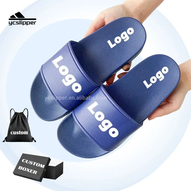 China Cheap Custom Plus size beach Slides with logo mens Soft Sport black blank Slides slippers adult unisex