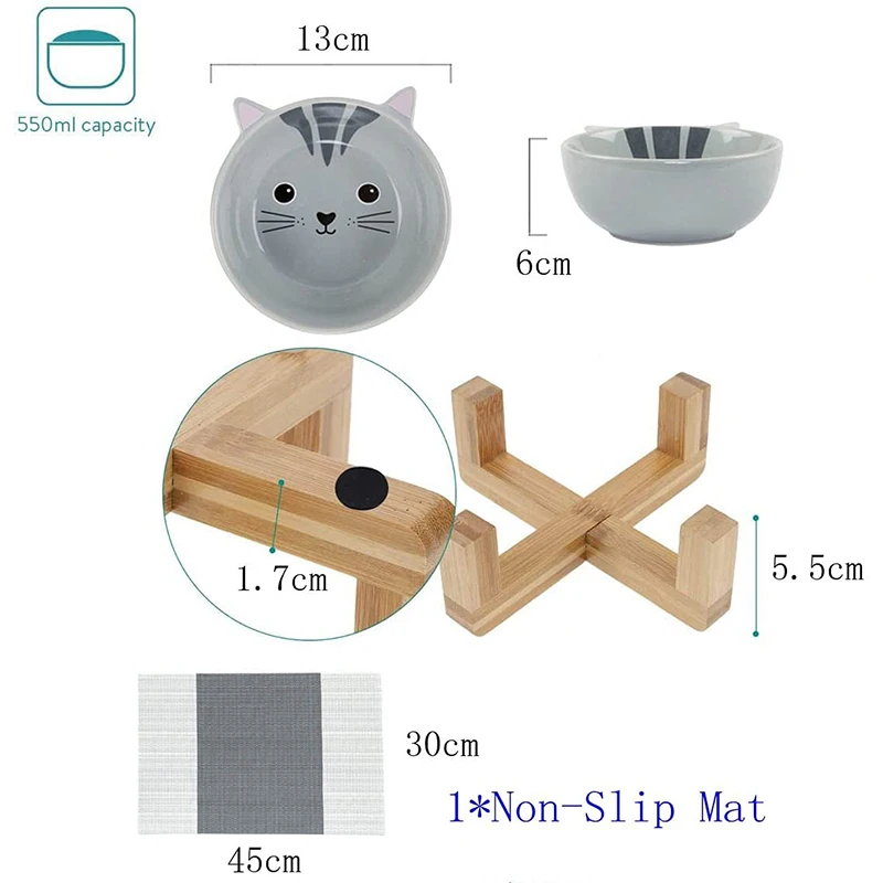 Wholesale custom matted elevated dog bowl non slip ceramic pet bowl with wooden stand