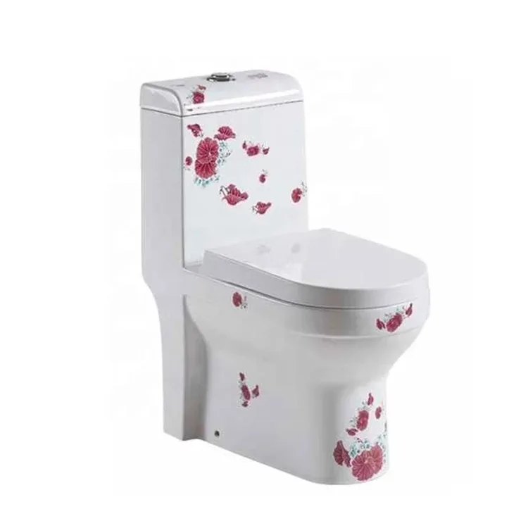 
Good Reputation A3110 sanitary bathroom furniture red flower patterns one piece washdown toilet 