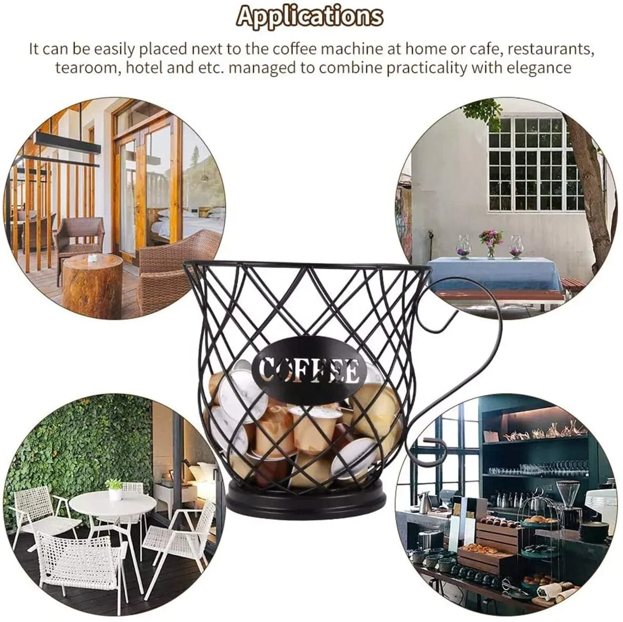 Coffee Cup Capsule Storage Basket, Vintage Coffee Pod Storage Box, Espresso Bean Holder, Black