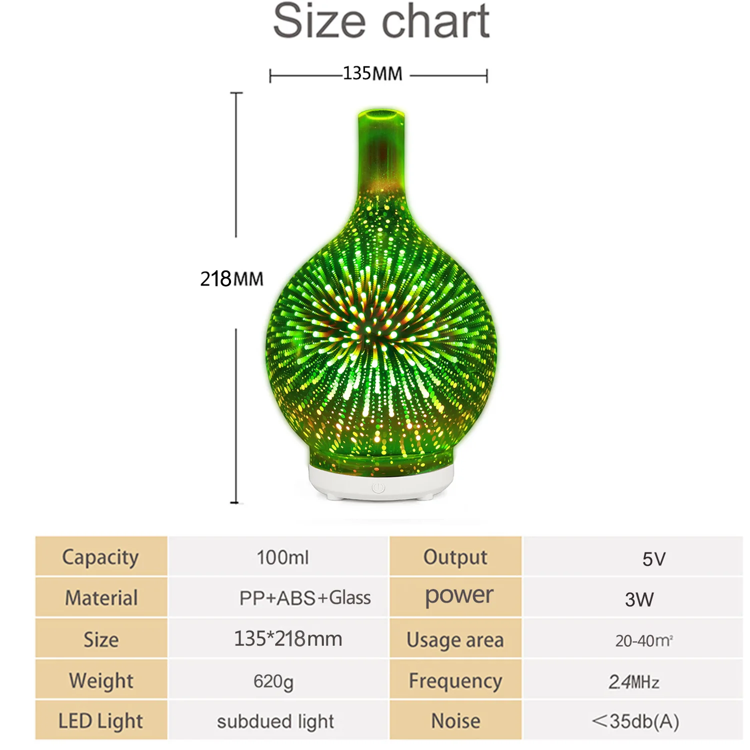 3D lamp glass 100ML diffuseur de parfum LED firework Light mini evaporative personal space air humidifier usb aroma oil diffuser