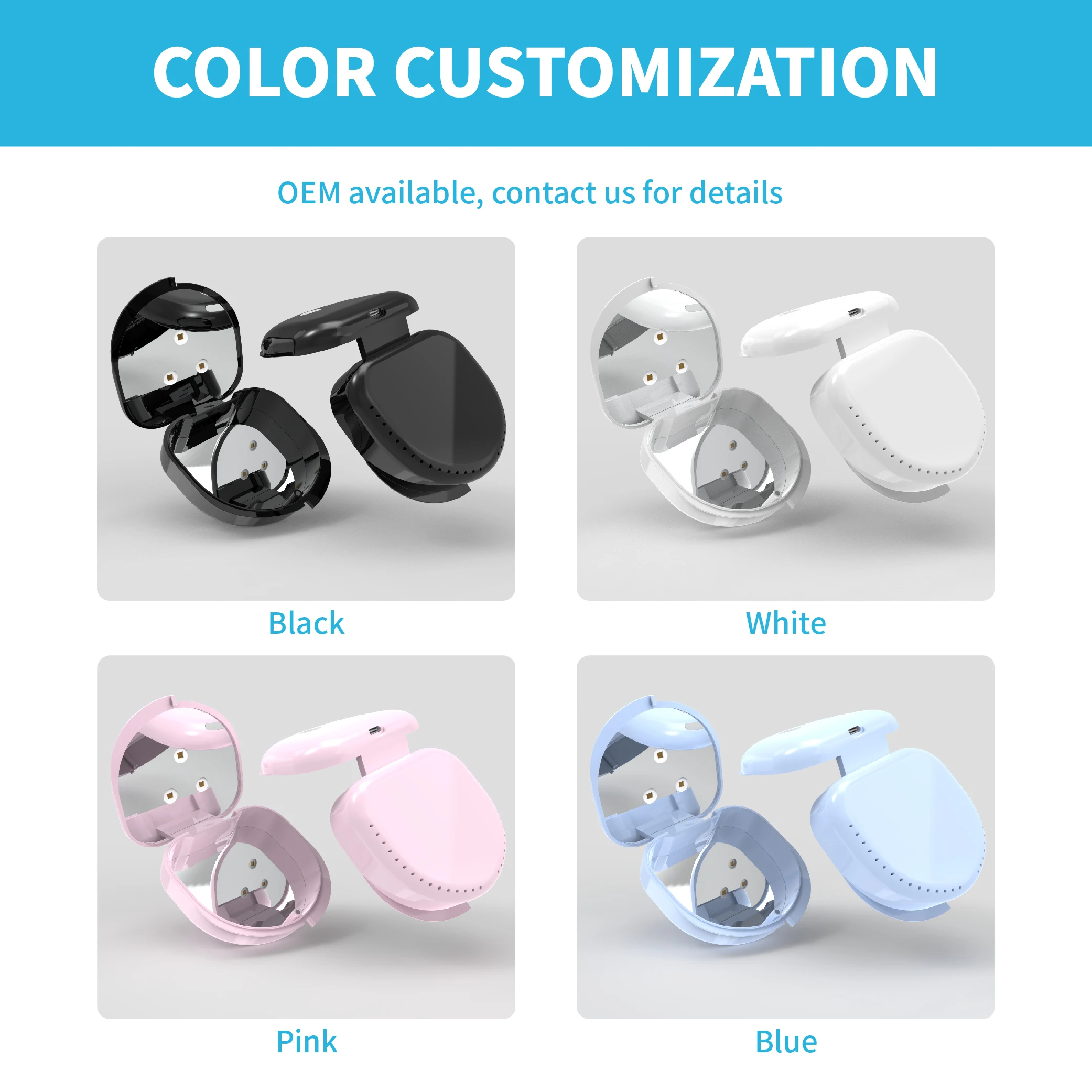 2023 New Uv Light Custom Aligner Dental Plastic Black Orthodontic Retainer Case With Mirror