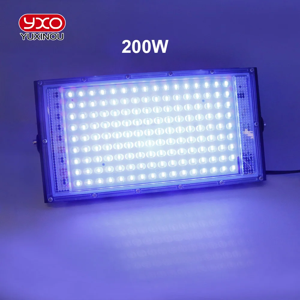 50W 100W 200W UV Black Light  Purple LED FloodLight IP65 High Waterproof 395NM Ultraviolet Flood Light