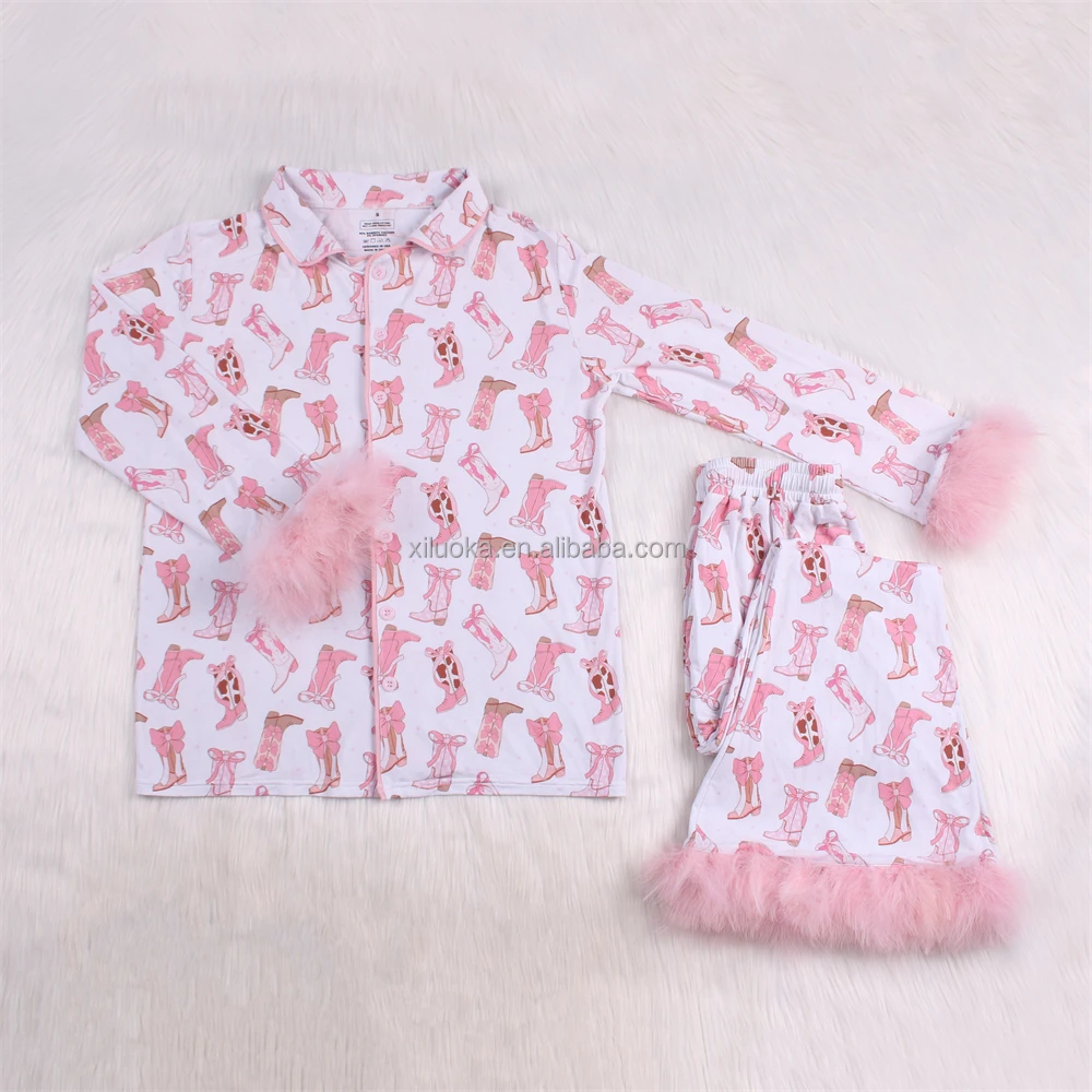 Custom Print Low Moq Bamboo Kids Clothes Family Matching Pajamas Long Sleeve Fall Winter Baby Girl Clothing Sets