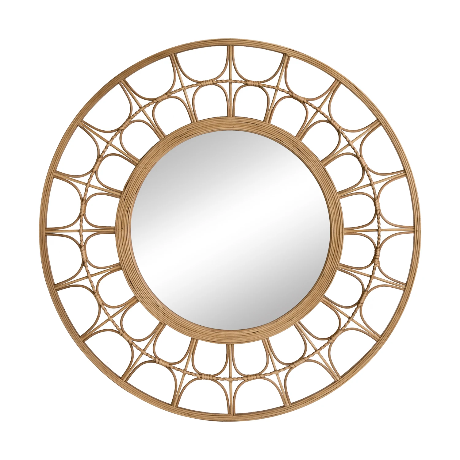 Embellished Round rattan Framed Starburst Wall Mirror Interior MOM Decoration Wall Mirror