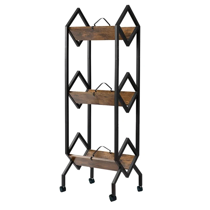 Bookshelf 3 Tier Floor Standing Metal Bookcase with Wooden Shelves Rack Display Unit for Living Room Home Office