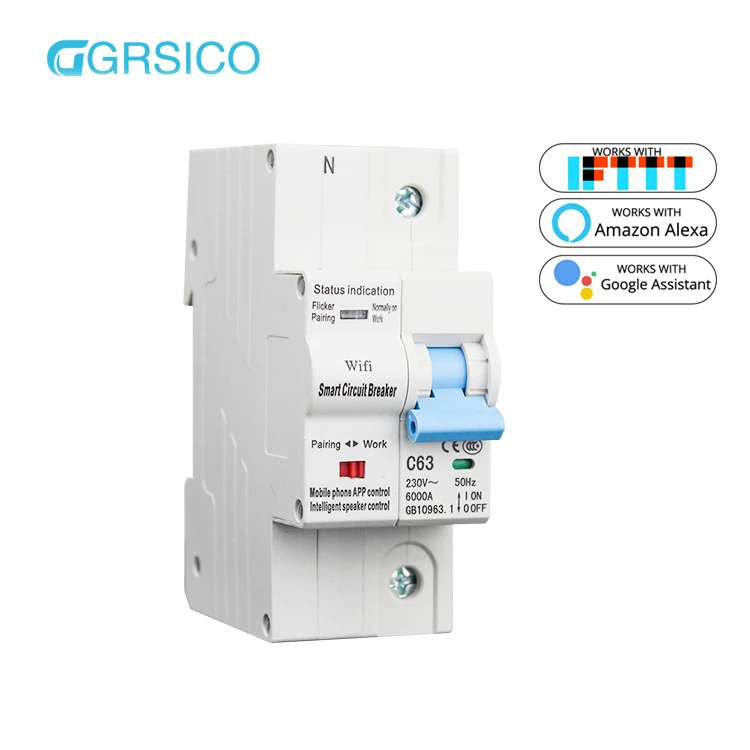 GRSICO Tuya Smart Wireless WIFI Remote Control 1P micro  Circuit Breaker Switch with Timing Control to On/Off
