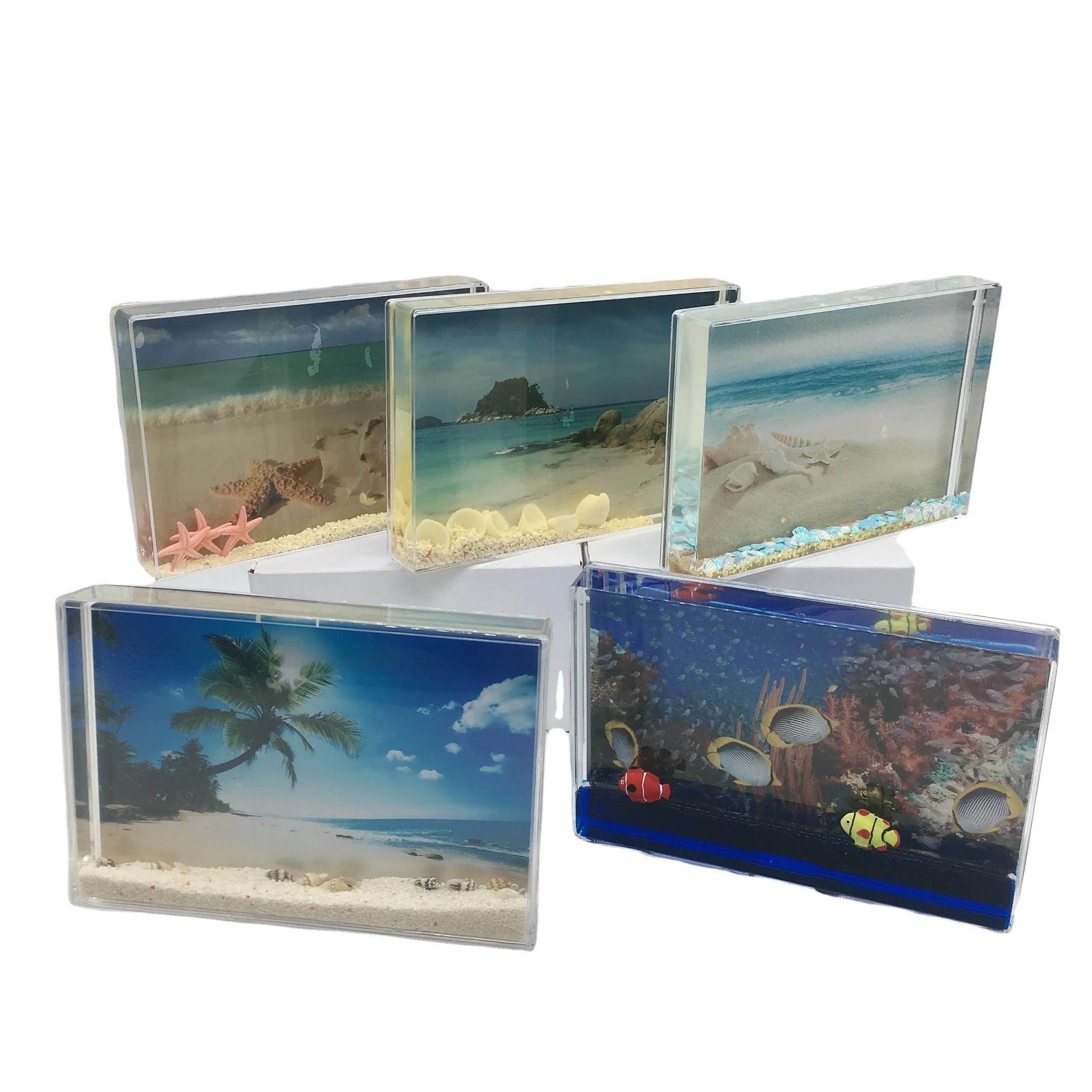 Innovative glitter sea style shell 3D floater photo frame for room decoration