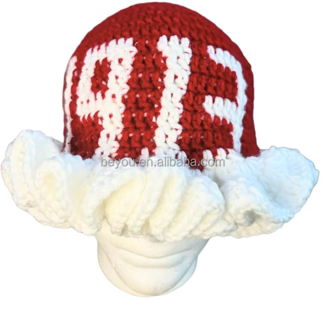 Delta Sigam 13 Greek Sorority Red White Knitt Hat Crochet Outdoor Commute Fisherman Hat Ruffled Brim Winter Carnival Hat