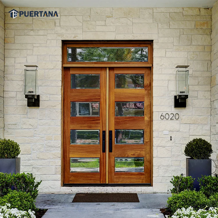 Modern Exterior Double Doors Shaker Style Teak Wood Door