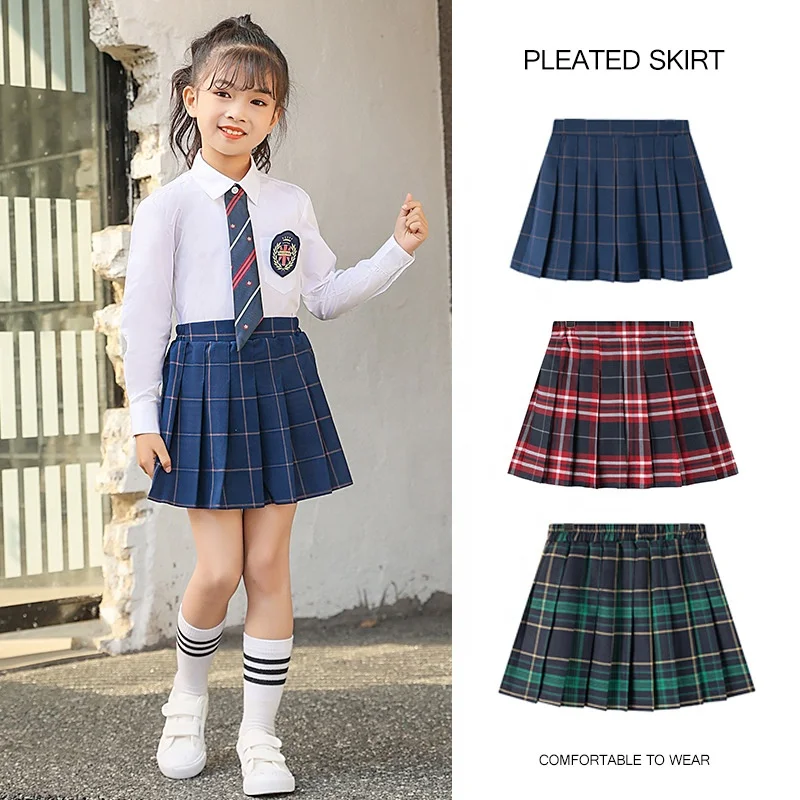 School Girls Skirts Japanese Kids Uniforms Student Pleated Skort Tartan Skater Outfits Cheerleading Clothes Plaid Mini Skirt