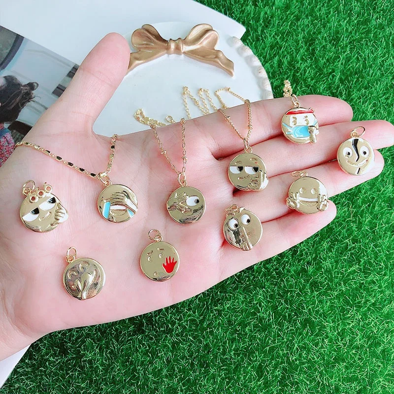 
Jewelry wholesale Gold Plated Enamel funny Jewelry Happy/Sad/Cry Face Emotion Pendant Necklace 