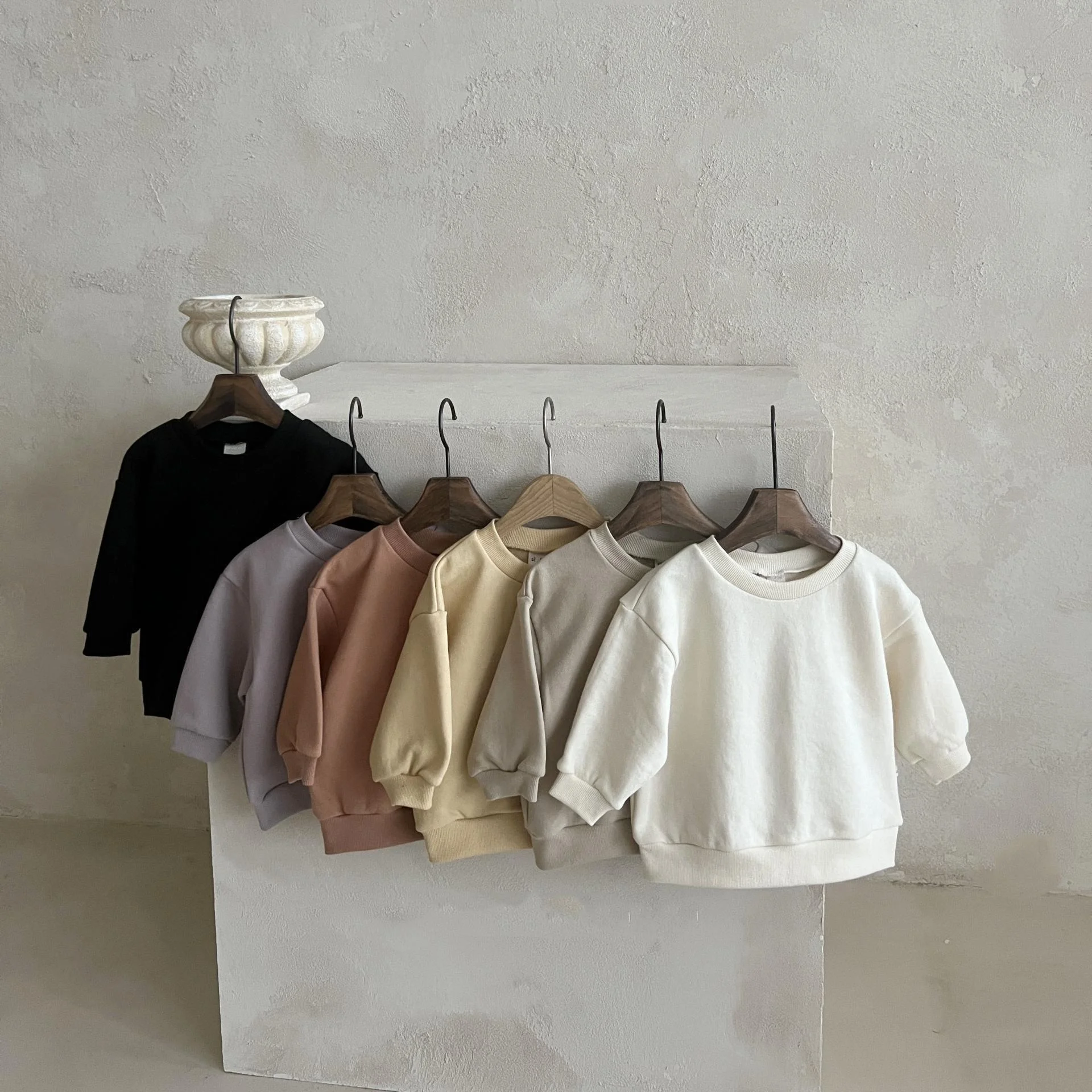 Unisex adult kids family matching clothes sweatshirt loose long sleeve top solid color mommy and me baby outfits Sets