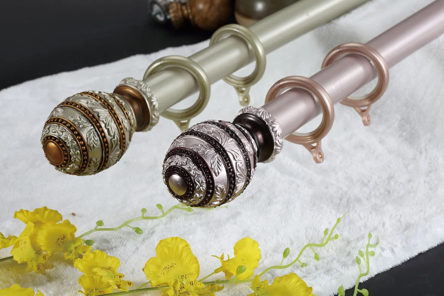 Keewo 28mm curtain rod with finial Decorative Dragon Designs Display Rack Dividing Curtain Rods Finials Sets