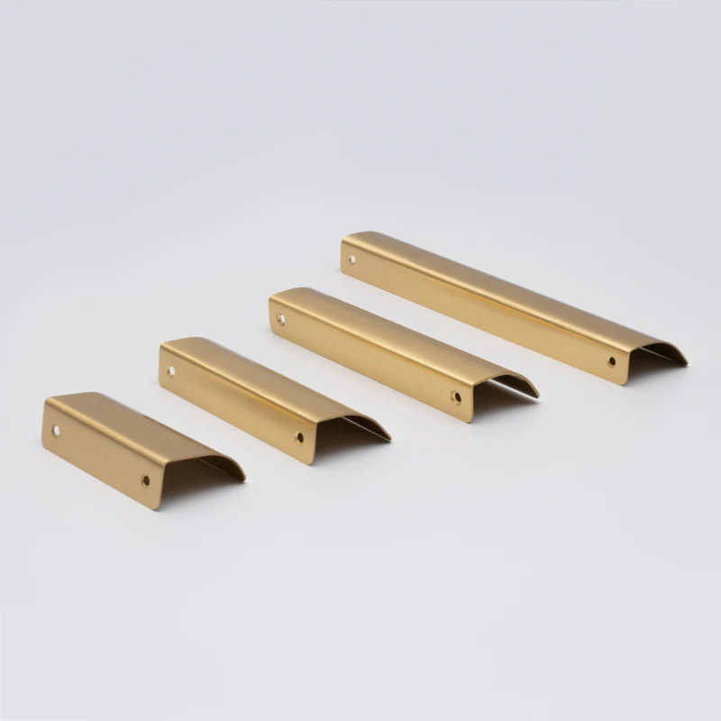 Side-mounted invisible edge banding curved brass handles Copper Furniture Handles  luxury cabinets Wardrobe drawer door handles
