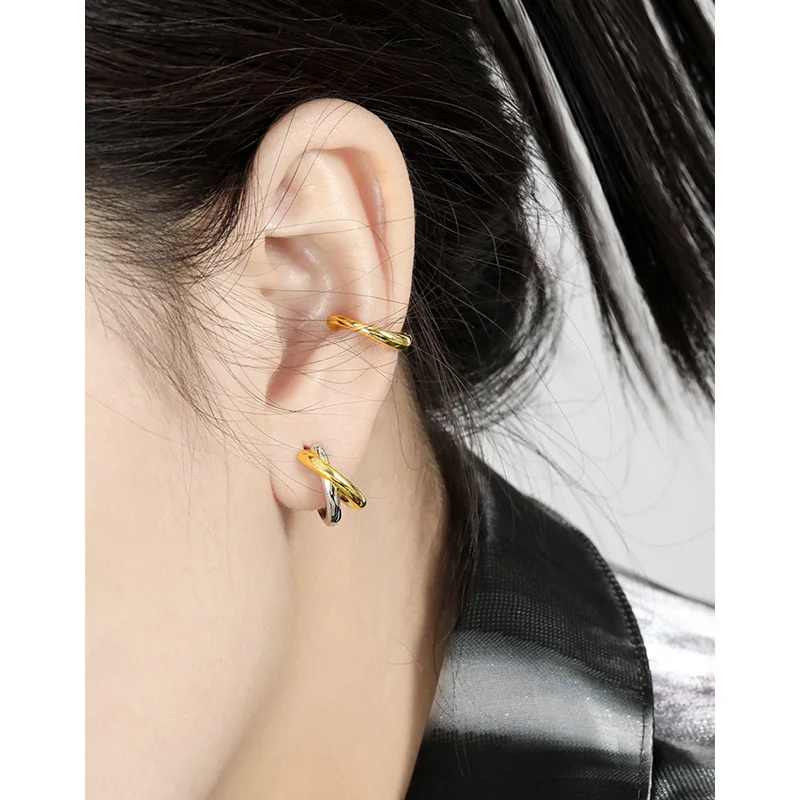 fine jewelry 925 silver earring women charms 18K gold and silver two color earrings sterling silver cross hoop huggie earrings