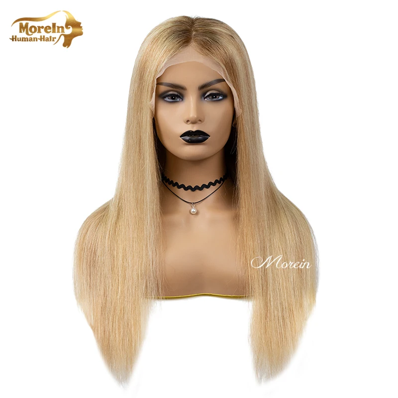 
HD natural pre plucked silk base 27 13x6 100% cheap lace front ombre straight human hair wigs brown blonde highlight wig 