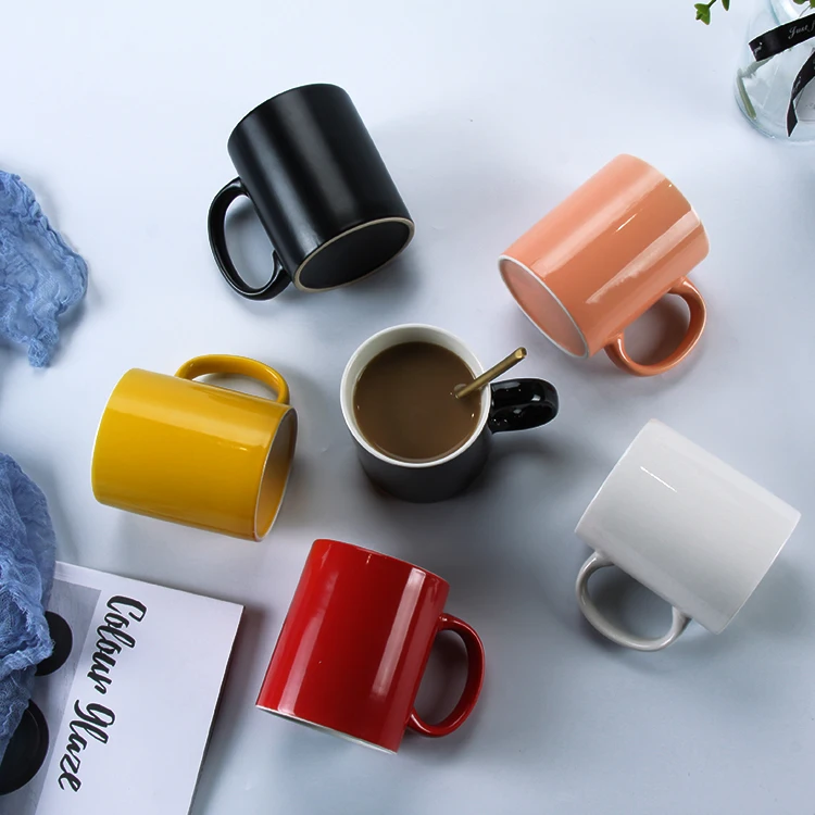 Custom 11oz sublimation printing straight porcelain black matt coffee mugs cups