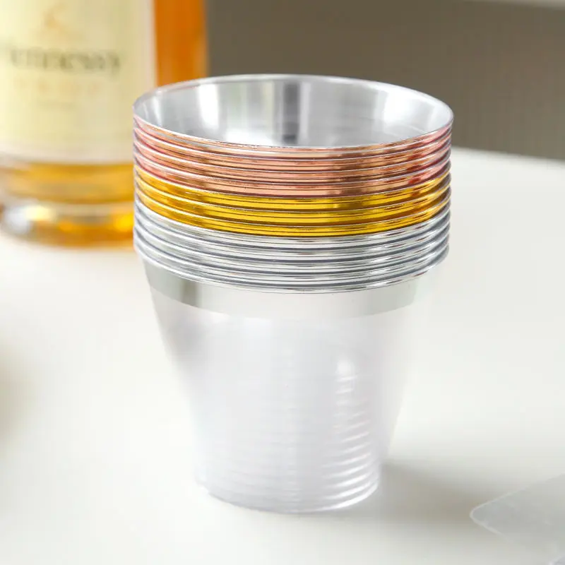 Disposable Plastic Cups 9OZ Mousse Water Drink Dessert Wine Beer Rose Gold Silver PS Disposable Plastic Cups