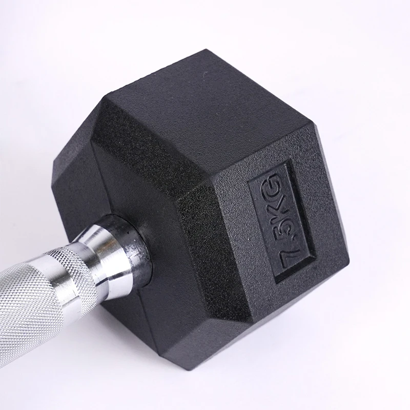MKAS Weights Fixed Rubber Coated Cheap 50Kg Hex Hexagonal Dumbbell 5Kg Kg Lbs Set 50Kg Chromed Gym Rubber Hex Dumbbells