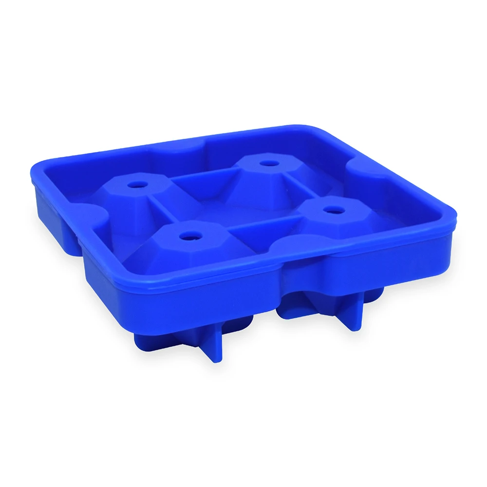 4 Cavity Reusable BPA Free Easy Release Diamond Shaped Cube Ice Mold Silicone Diamond Ice Cube Tray