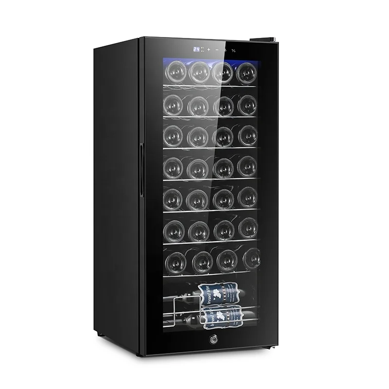 32 Bottles Glass Door Freestanding Compressor Cooling Mini Wine Barrel Fridge