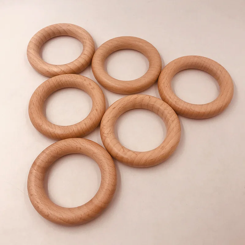 2021 Hot Sale Beech Wood Baby Ring DIY baby molars jewelry accessories 25mm-70mm molars wooden ring Bpa Free wooden ring