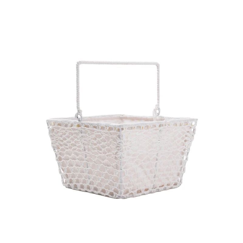 Custom Basket Woven Cotton Rope Iron Wire Storage Basket For Home