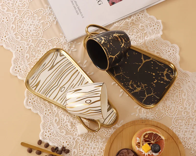 Porcelain cup and saucer with decal ceramic tea coffee cup set for home and gift