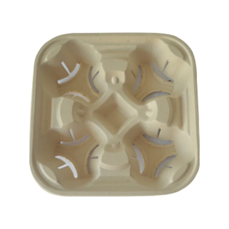 Biodegradable Tea Drink Coffee Packaging Tray Paper Cup Carrier With 2/4 Compartment Disposable Cup Holder