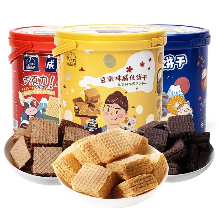 OEM/ODM 300g Wholesale Chocolate And Biscuit Snack Club Social Crackers Soy Milk Chocolate Cocoa Three Flavor Wafer Biscuits