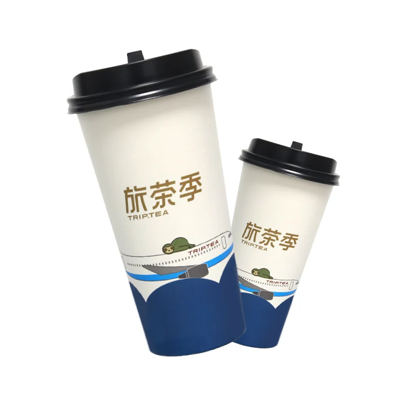 disposable paper cup with tea inside bottom with lid and sleeve custom printed disposable double wall single wall tea coffee