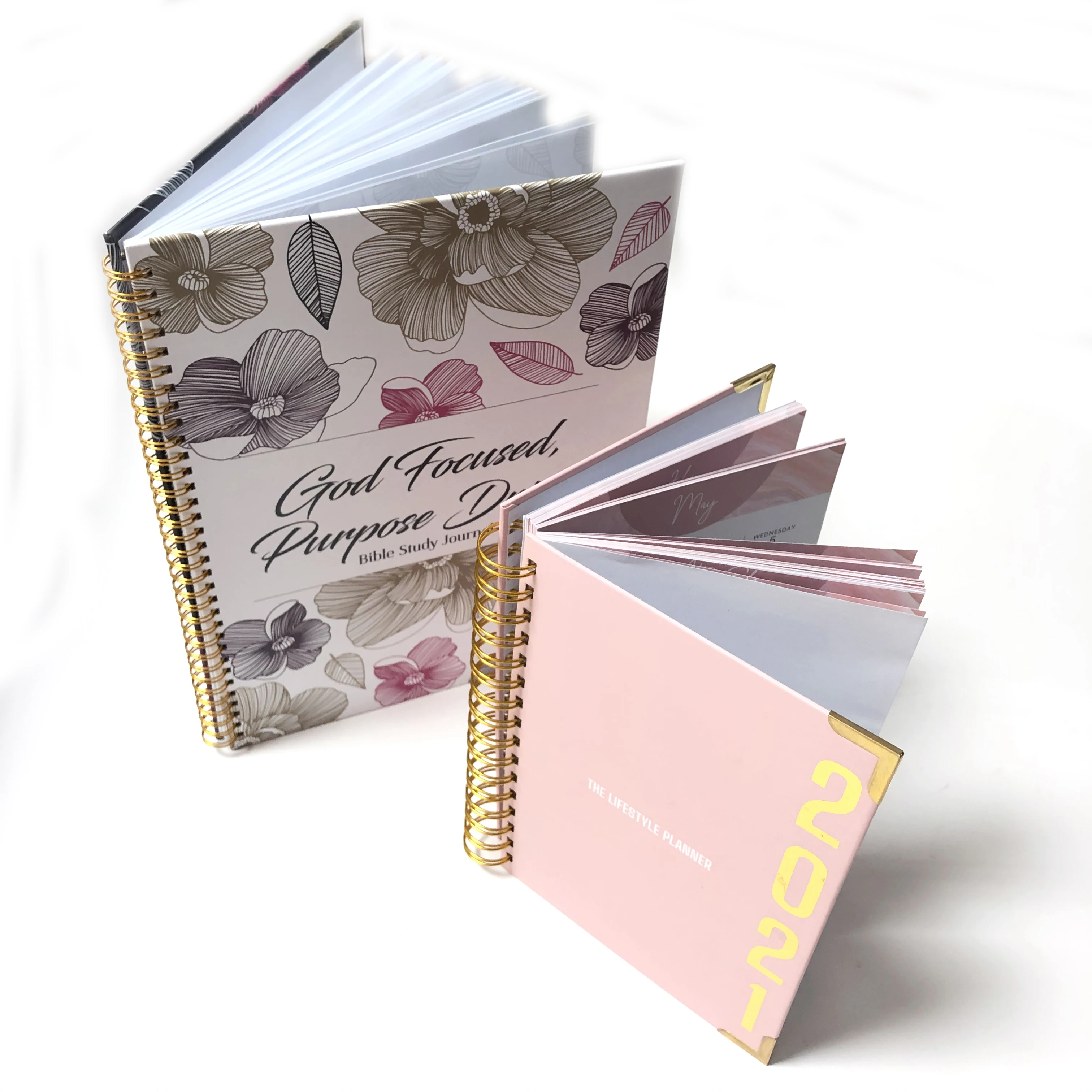 Free Sample Planners Notebooks Cuaderno Custom Printing A5 Gold Spiral 2024 Planner Weekly Daily Agendas Diary Planner Notebook