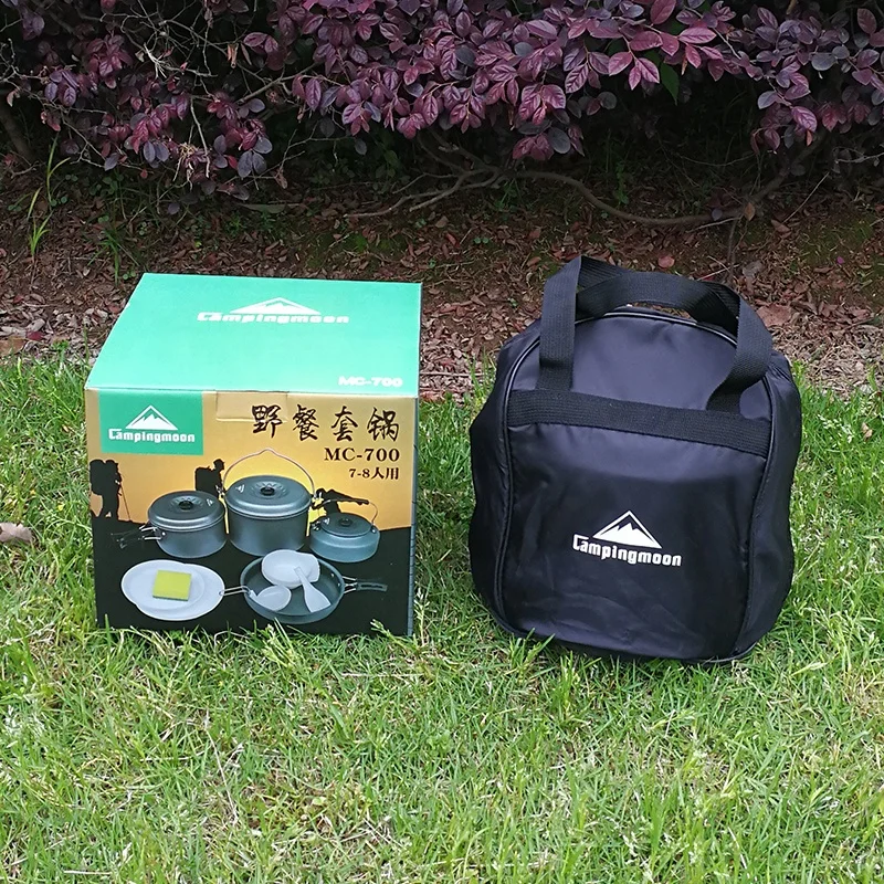 Multifunctional Aluminum Alloy Picnic Pot Set Camping Mountaineering Portable 7-Person Picnic Set Outdoor Camping Cookware Set