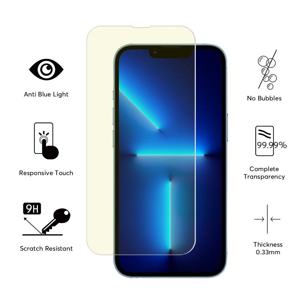 Anti-blue Light Screen Protector for iPhone 13, Screen Protector Blue Light Glass 13 Pro Max