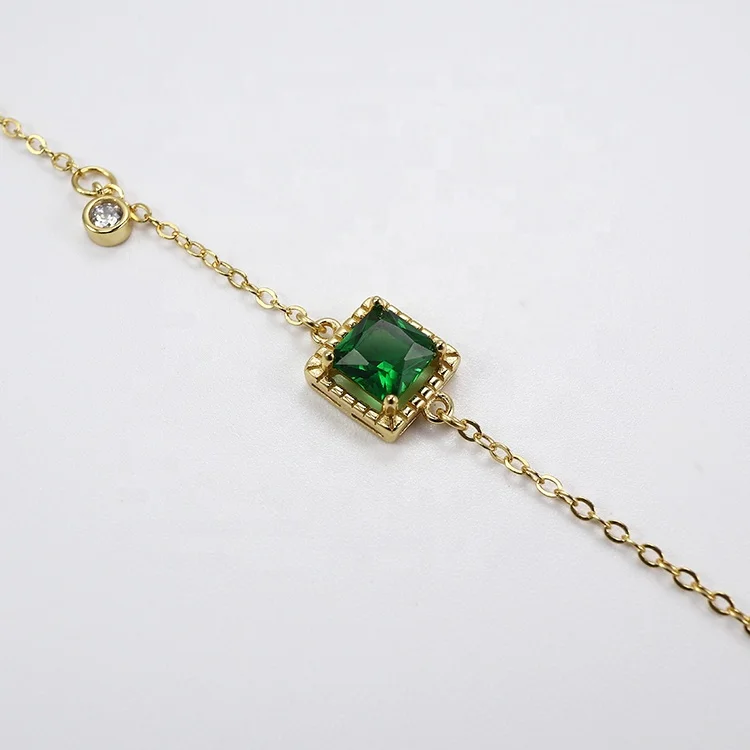 Fashion Luxury Design Custom Charm 925 Sterling Silver Jewelry Gold Plated Emerald Green Zircon Bracelet For Ladies