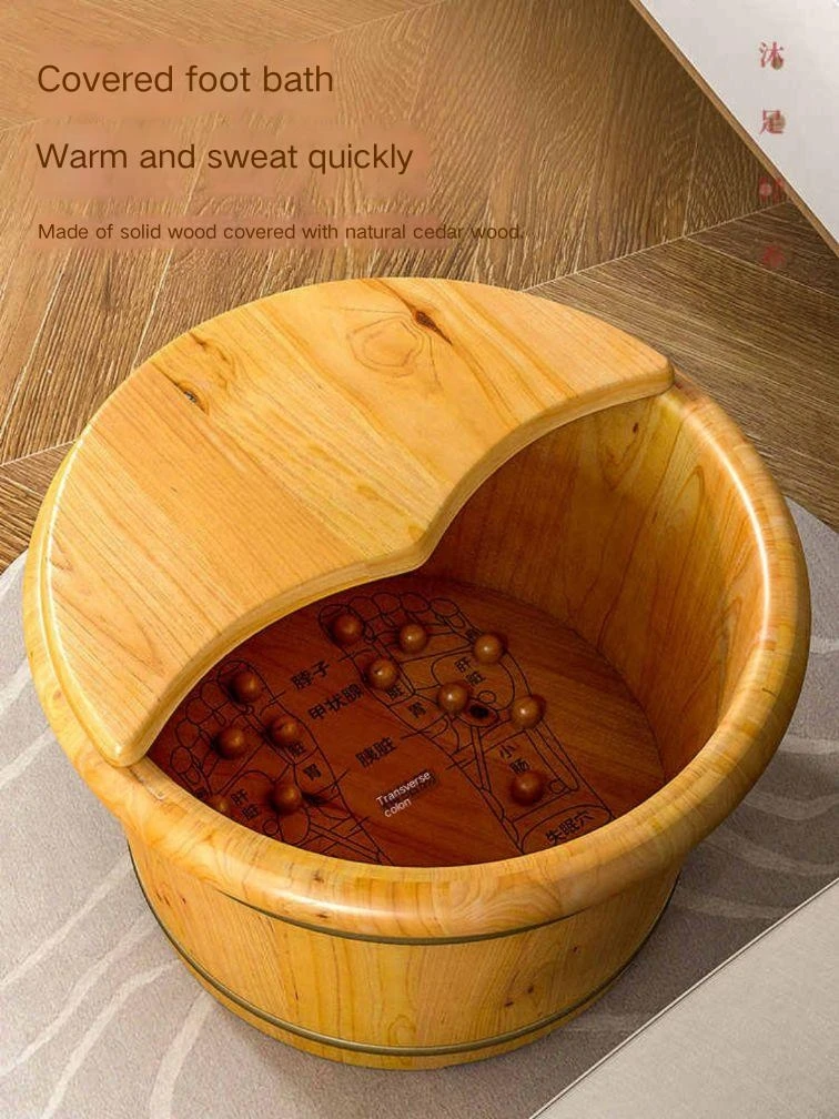 Heat-insulating health massage footbath bucket household bathtub solid wood footbath