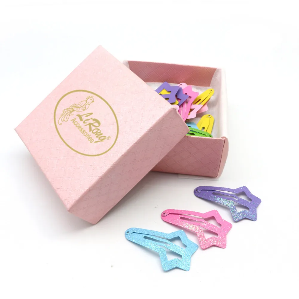 
Lirong 18Pcs Multi-Color With Glitter Star Shaped baby snap clips Metal Hair Clips 4Cm Hair Decoration With Gift Box 