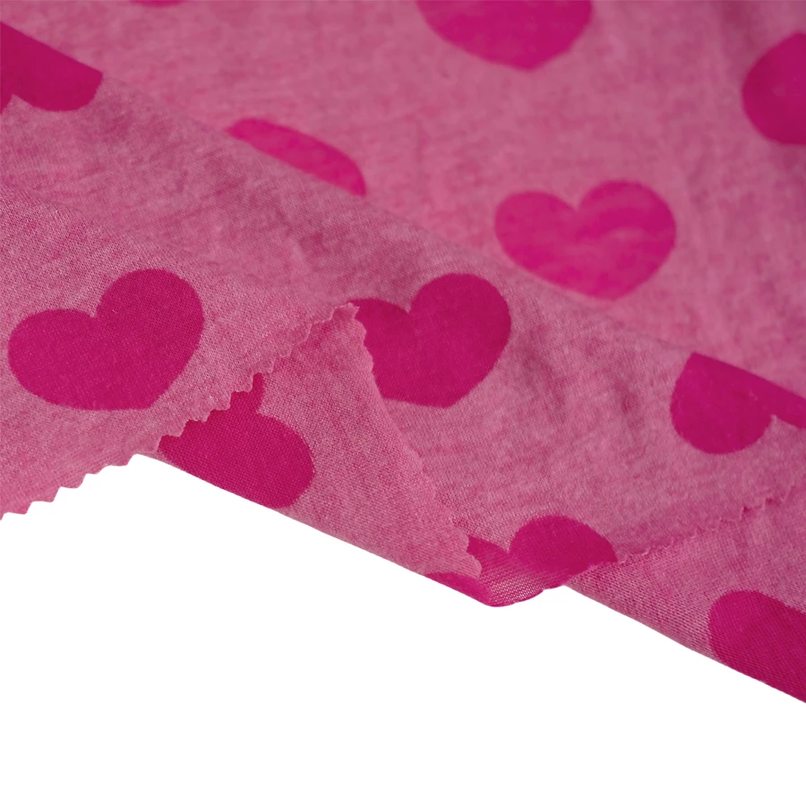 custom lightweight 115gsm 95% polyester 5% spandex burnt out heart-shaped printed knitting jersey fabric