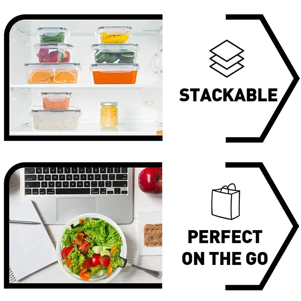 BPA Free Hot Selling 12 pcs set Round Airtight Food Storage Plastic Containers Set With Black Lid