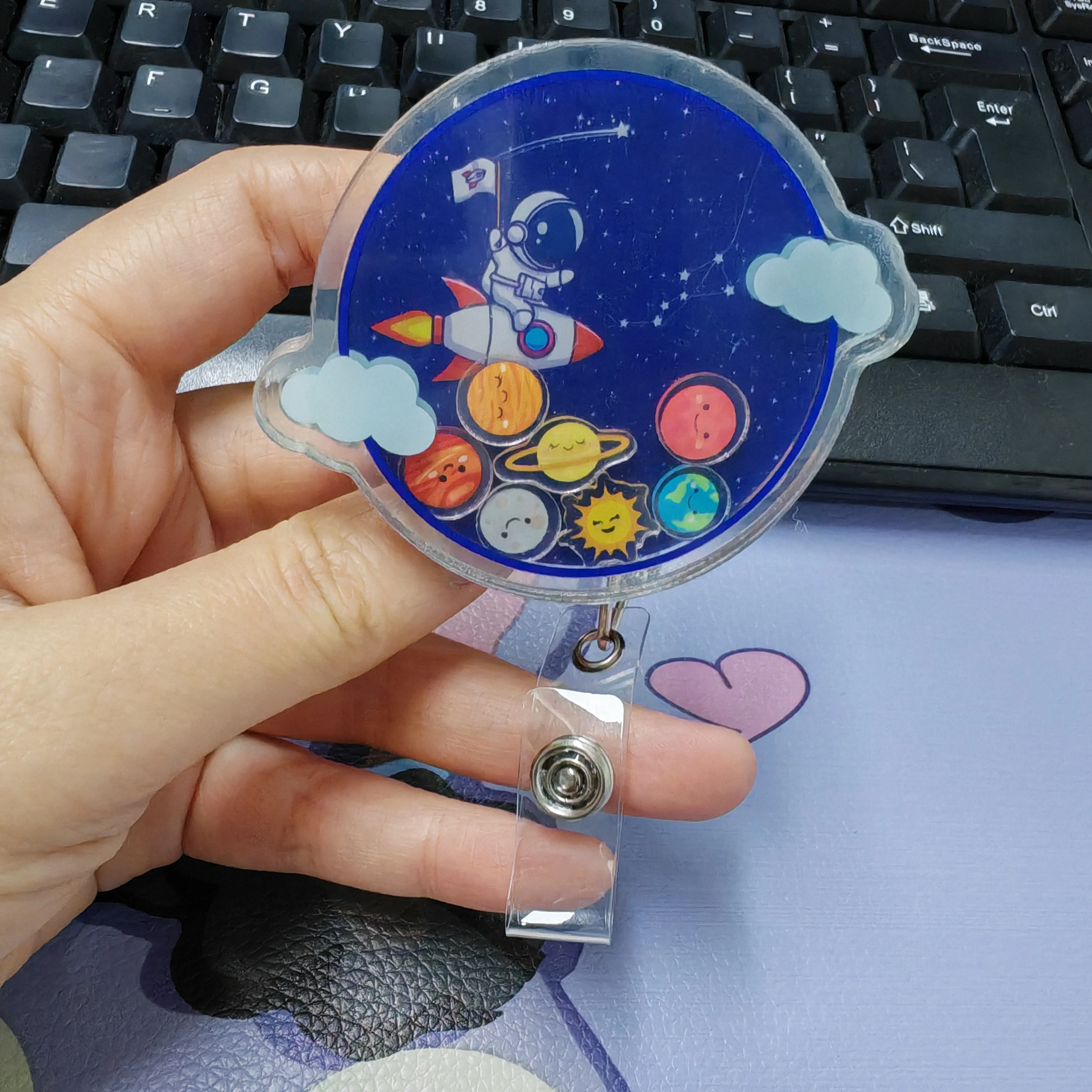 Wholesale custom design nurse accessories retractable acrylic shaker ID name badge reel holder with alligator clip