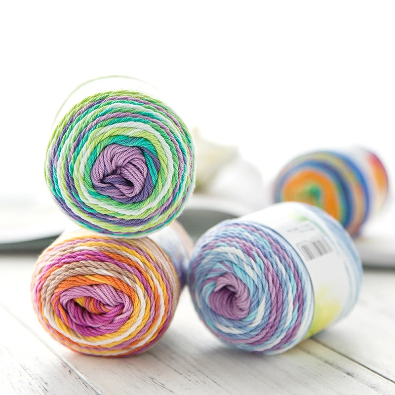 Низкая цена радужная мерсеризованная 100% хлопчатобумажная пряжа Yarncrafts для ручного вязания